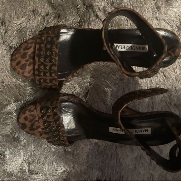 Manolo blahnik shoes animal print heels cuff ankle dress shoes studded sandals - Picture 2 of 9